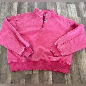 Zenana Outfitters Washed Pink Quarter-Zip Pullover